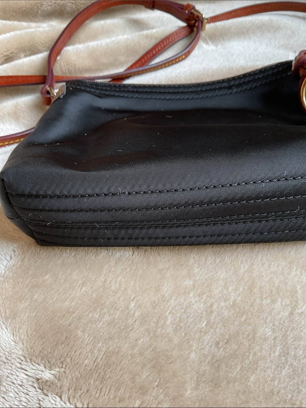 Dooney & Bourke Black Nylon Crossbody with Brown Leather Trim and Gold Accent - Picture 8 of 8